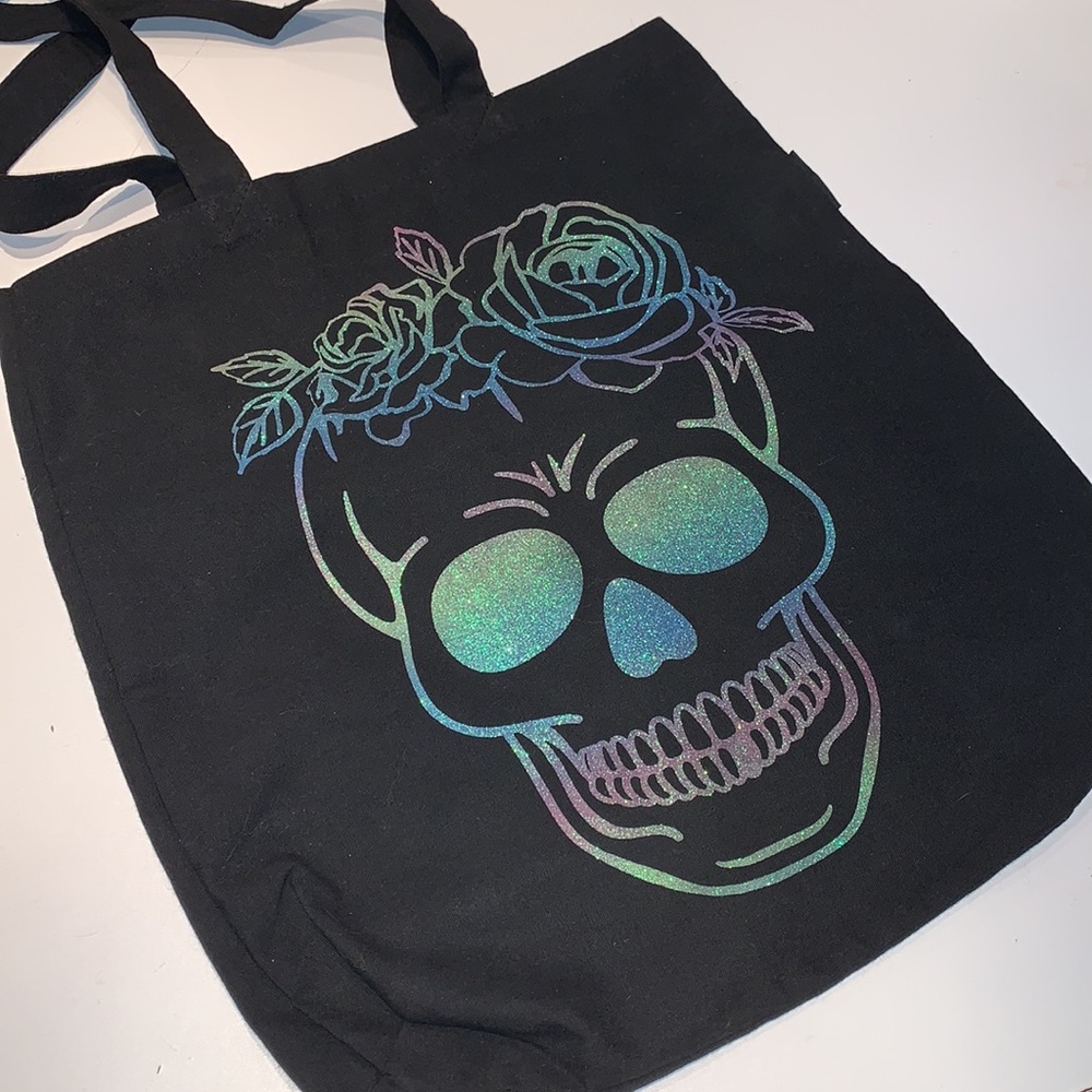 Black Tote w/ Rainbow Sparkle Vinyl Skull